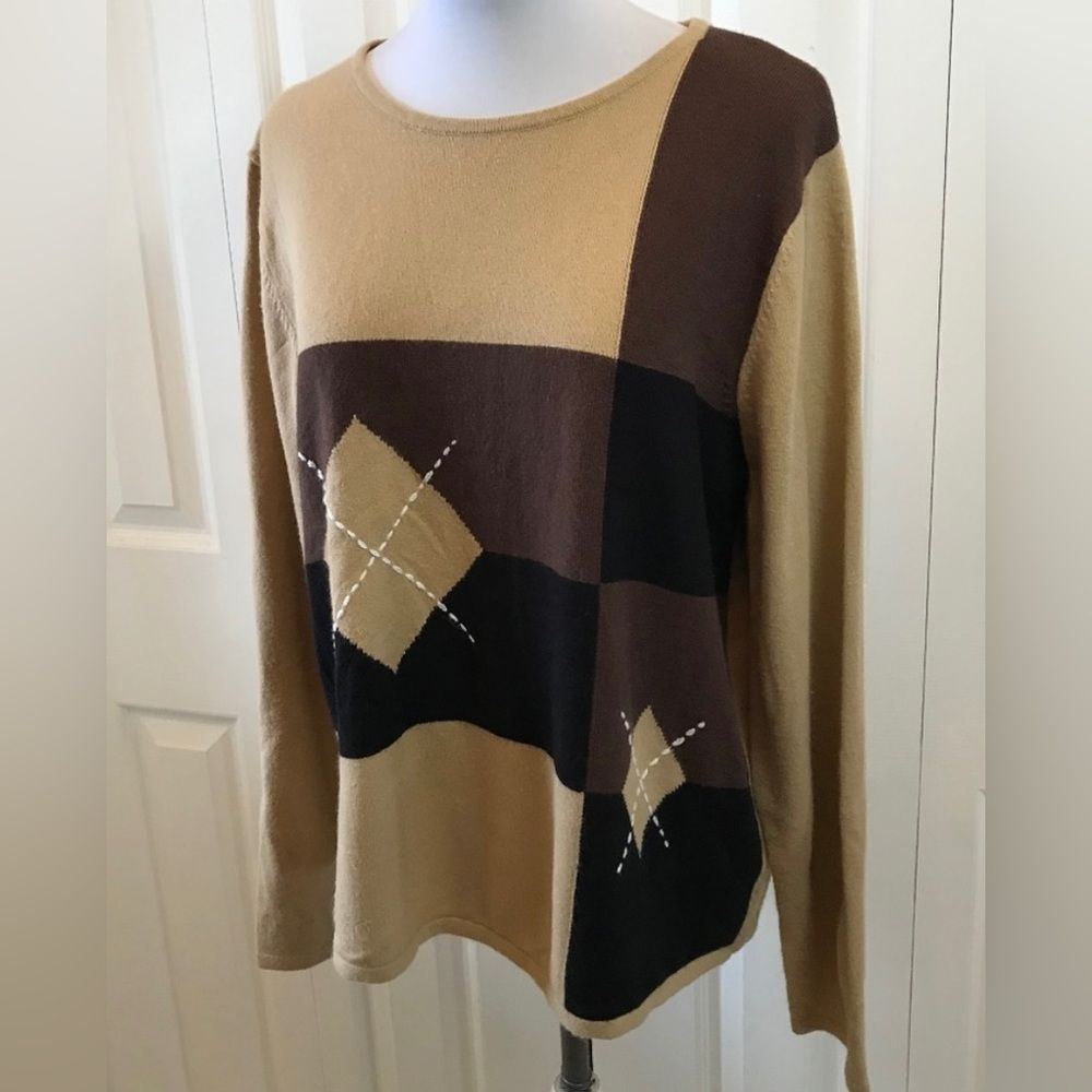 Argyle Color Block Brown Tan Soft Sweater Size P/L by
Sag Harbor